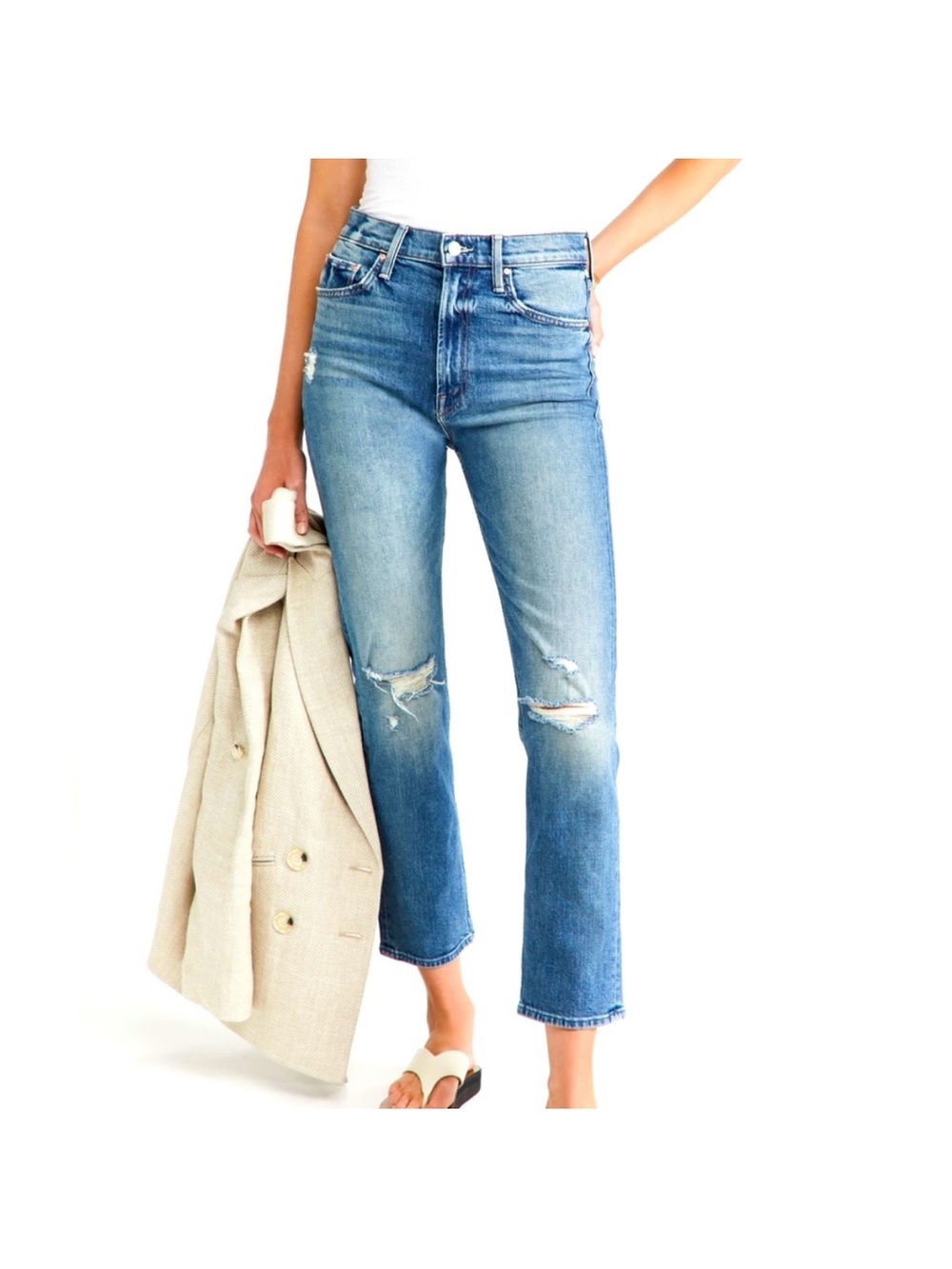 Mother high waisted rider ankle jeans in far beyond the sky